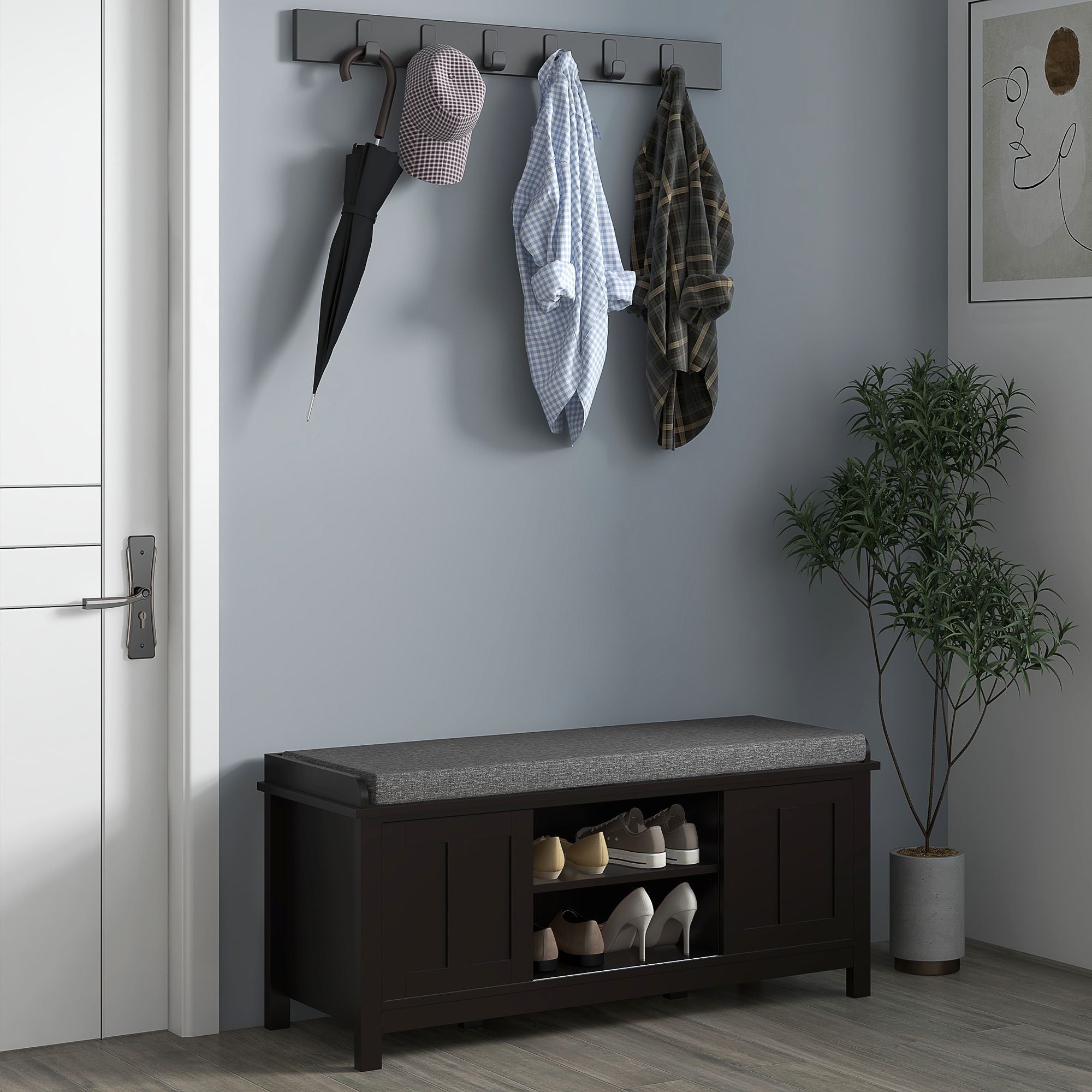 Modern Shoe Storage Bench Entryway with Cushion and 2 Sliding Doors by Homcom - Comfortable Living Decor