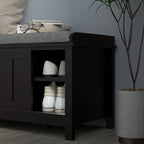 Modern Shoe Storage Bench Entryway with Cushion and 2 Sliding Doors by Homcom - Comfortable Living Decor