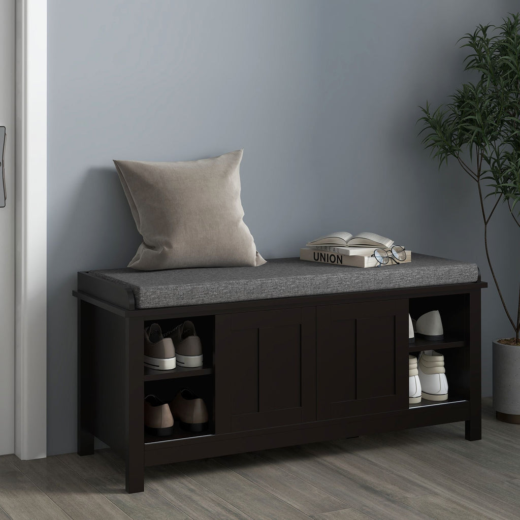 Modern Shoe Storage Bench Entryway with Cushion and 2 Sliding Doors by Homcom - Comfortable Living Decor