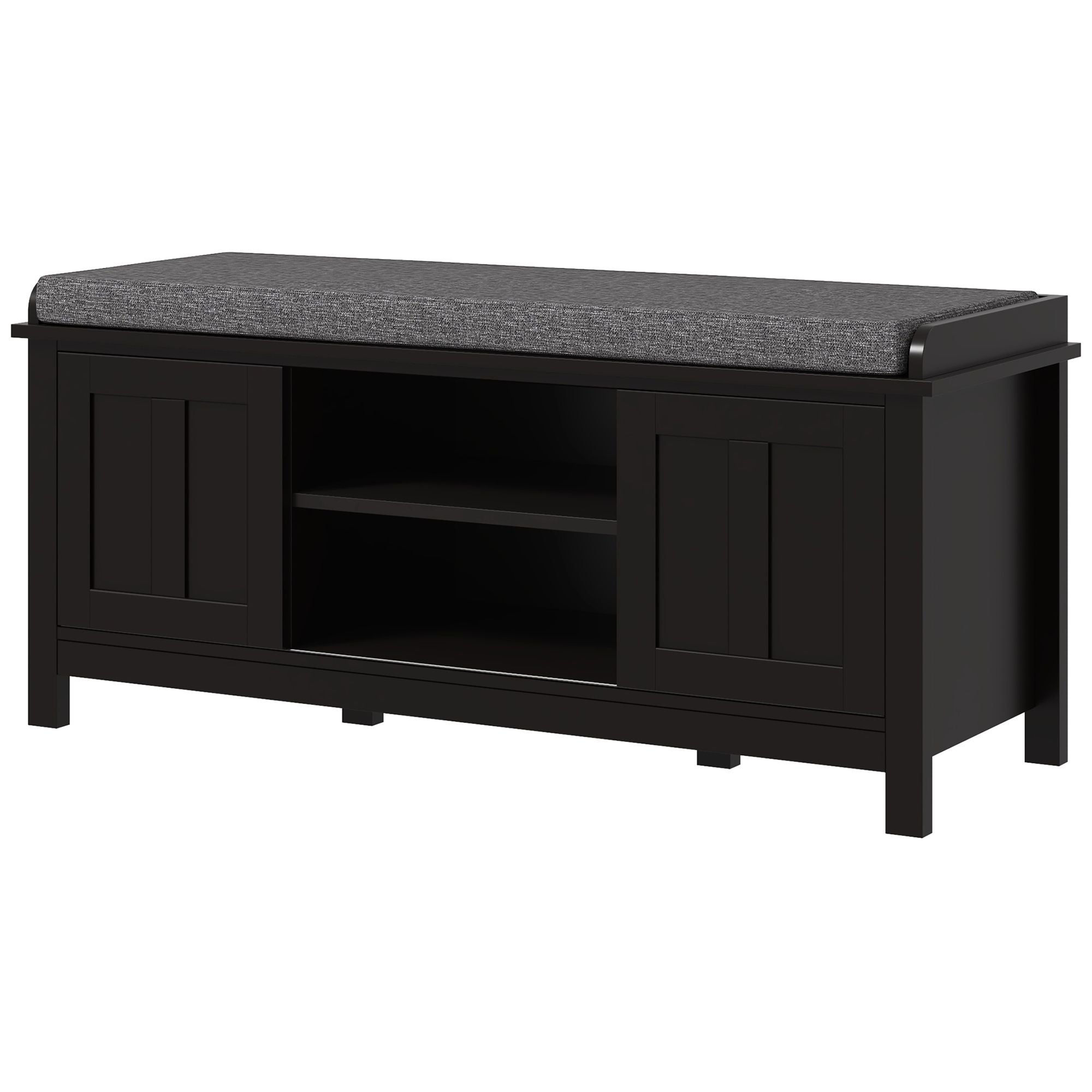 Modern Shoe Storage Bench Entryway with Cushion and 2 Sliding Doors by Homcom - Comfortable Living Decor