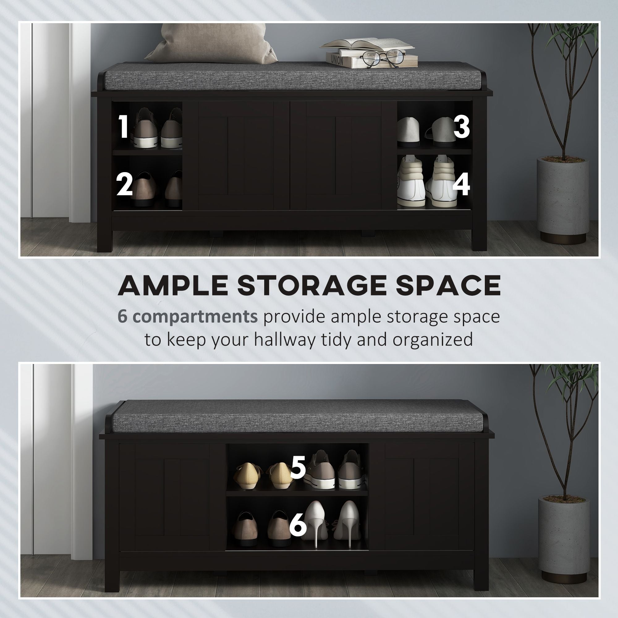 Modern Shoe Storage Bench Entryway with Cushion and 2 Sliding Doors by Homcom - Comfortable Living Decor