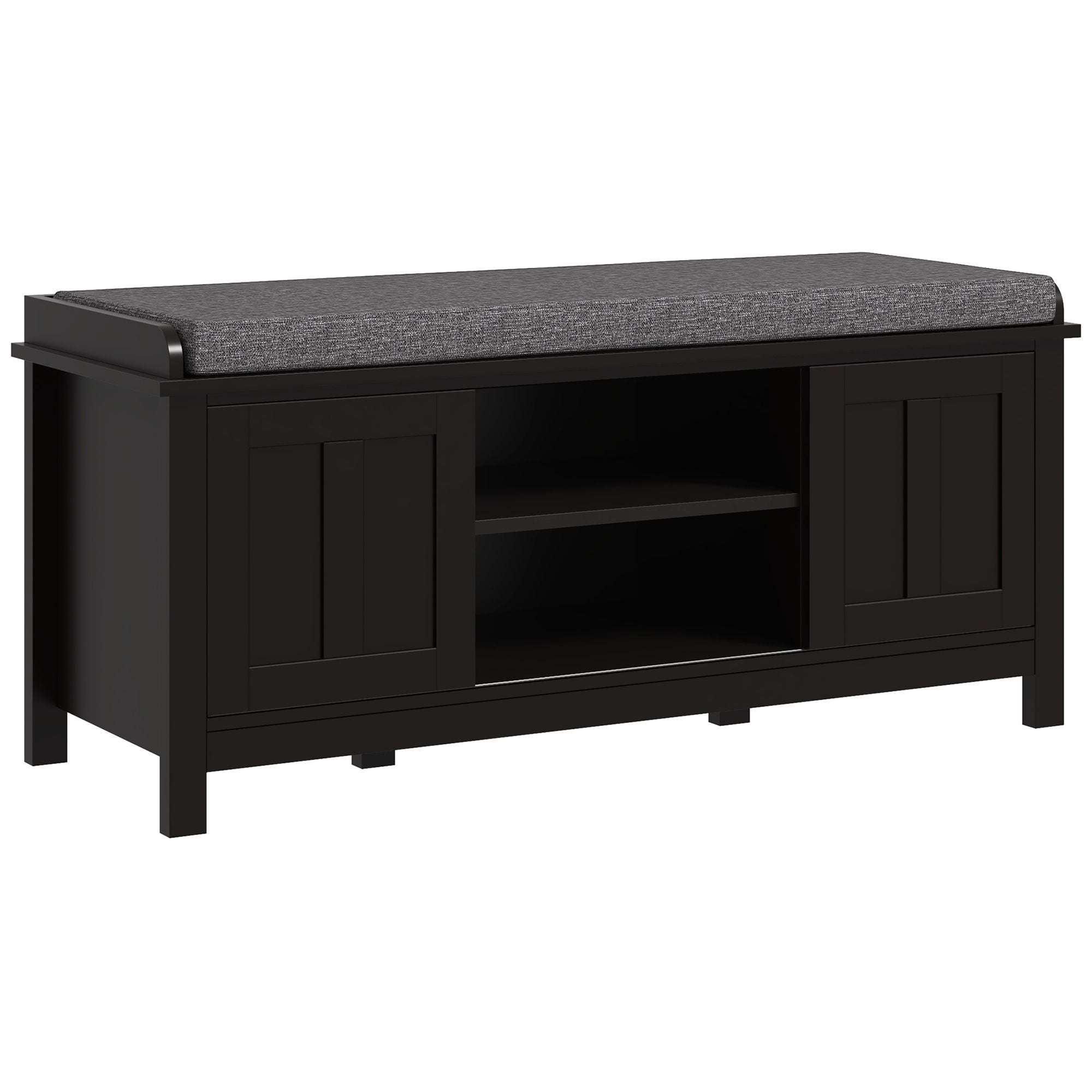 Modern Shoe Storage Bench Entryway with Cushion and 2 Sliding Doors by Homcom - Comfortable Living Decor
