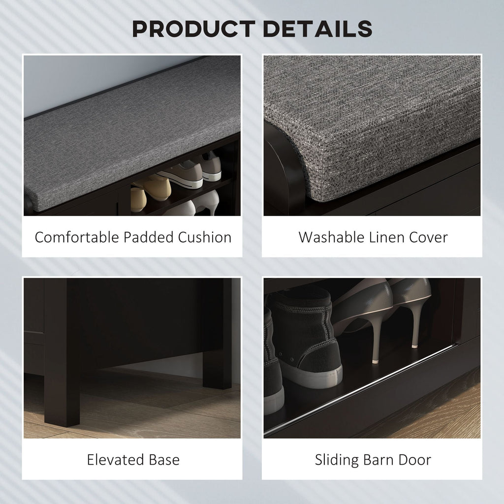 Modern Shoe Storage Bench Entryway with Cushion and 2 Sliding Doors by Homcom - Comfortable Living Decor