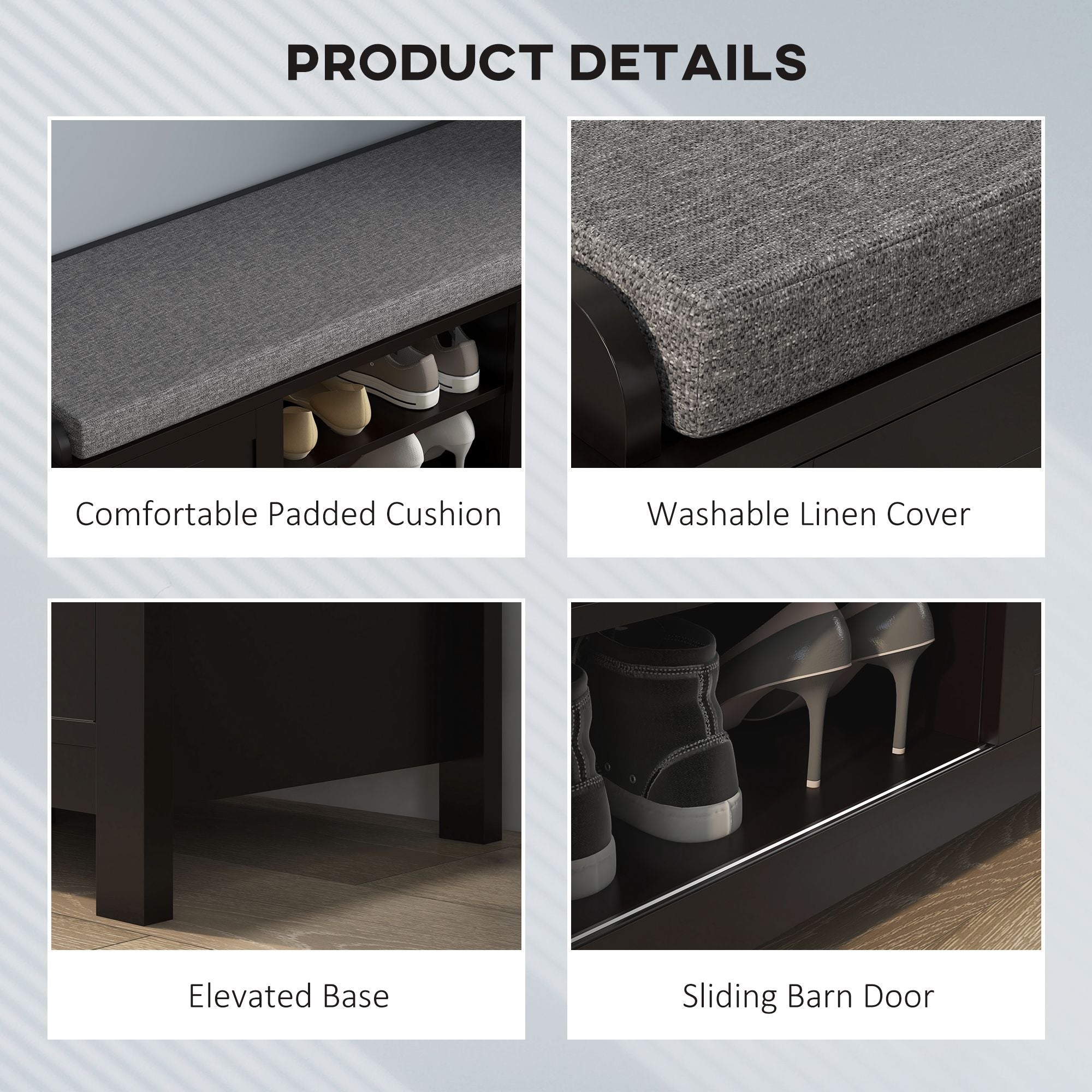 Modern Shoe Storage Bench Entryway with Cushion and 2 Sliding Doors by Homcom - Comfortable Living Decor