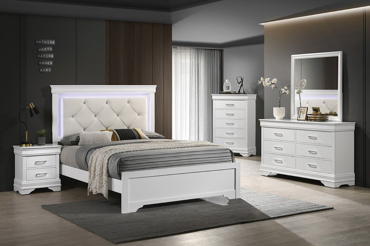 Modern Sleek Bedside Table White 1pc Nightstand Bedroom Furniture Accent Handles Spacious Drawers - Comfortable Living Decor