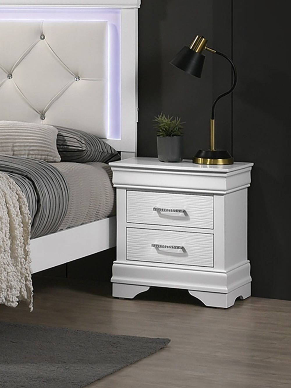Modern Sleek Bedside Table White 1pc Nightstand Bedroom Furniture Accent Handles Spacious Drawers - Comfortable Living Decor