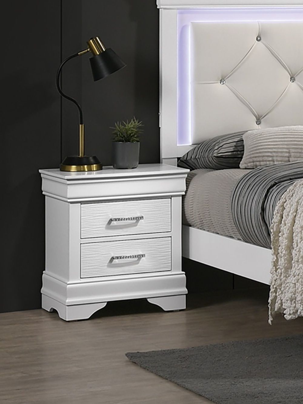 Modern Sleek Bedside Table White 1pc Nightstand Bedroom Furniture Accent Handles Spacious Drawers - Comfortable Living Decor