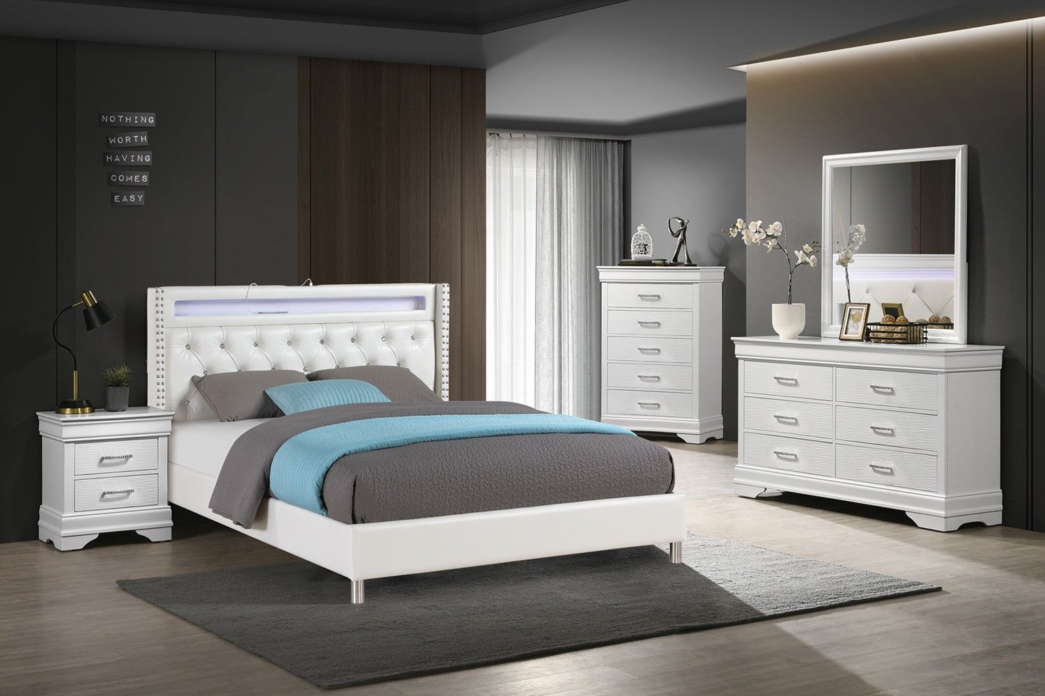 Modern Sleek Bedside Table White 1pc Nightstand Bedroom Furniture Accent Handles Spacious Drawers - Comfortable Living Decor