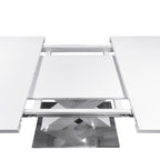 Modern Square Dining Table, Stretchable, White Table Top+MDF X - Shape Table Leg with Metal Base - Comfortable Living Decor
