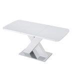 Modern Square Dining Table, Stretchable, White Table Top+MDF X - Shape Table Leg with Metal Base - Comfortable Living Decor