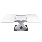 Modern Square Dining Table, Stretchable, White Table Top+MDF X - Shape Table Leg with Metal Base - Comfortable Living Decor