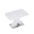 Modern Square Dining Table, Stretchable, White Table Top+MDF X - Shape Table Leg with Metal Base - Comfortable Living Decor