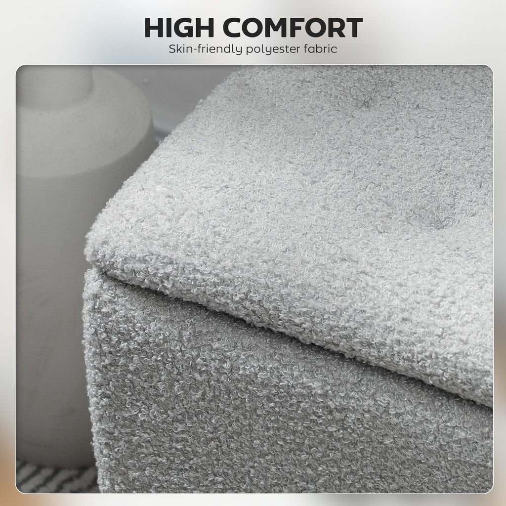Modern Storage Bench, Ottoman with Storage and Lamb's Wool Upholstery for Living & Bedroom - Comfortable Living Decor