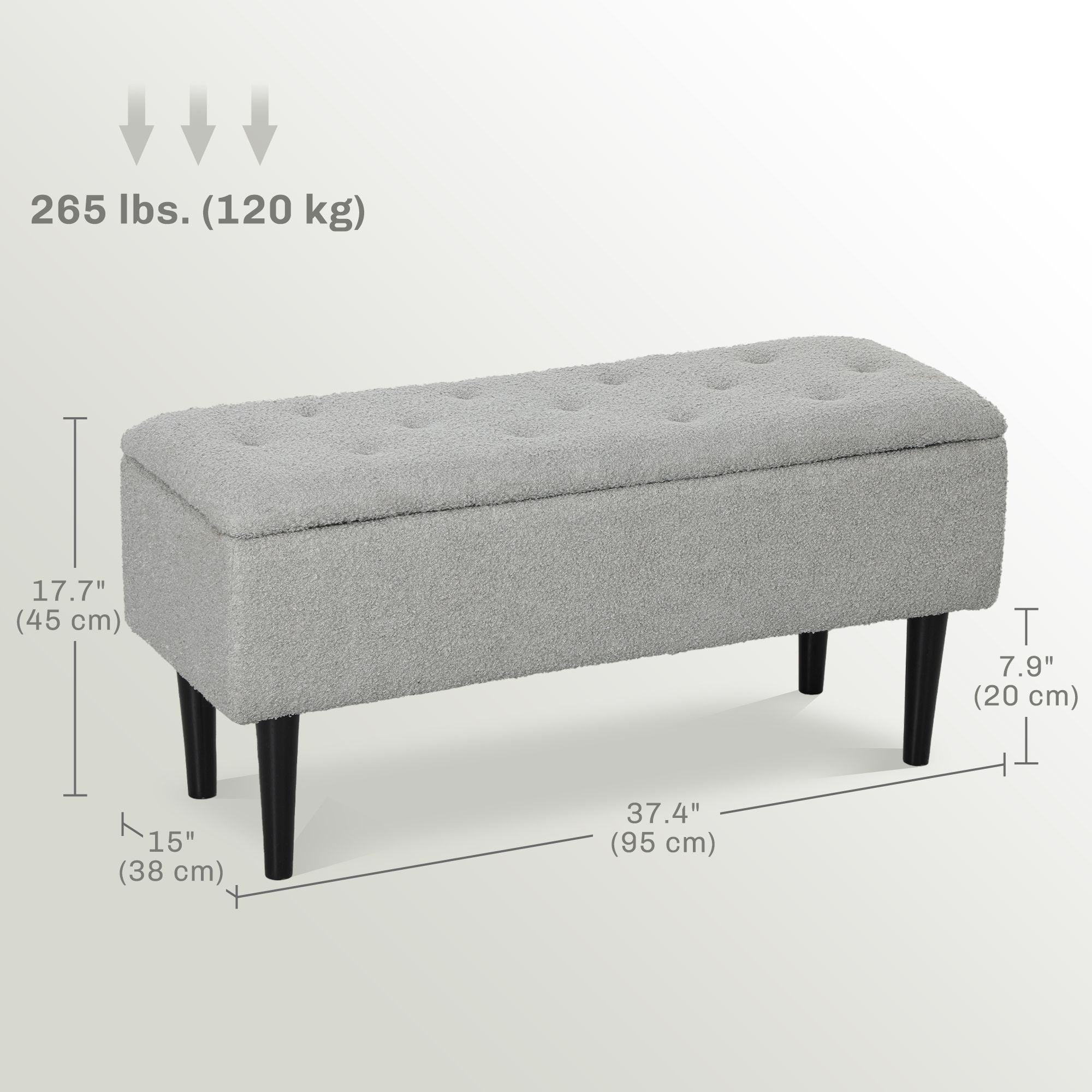Modern Storage Bench, Ottoman with Storage and Lamb's Wool Upholstery for Living & Bedroom - Comfortable Living Decor