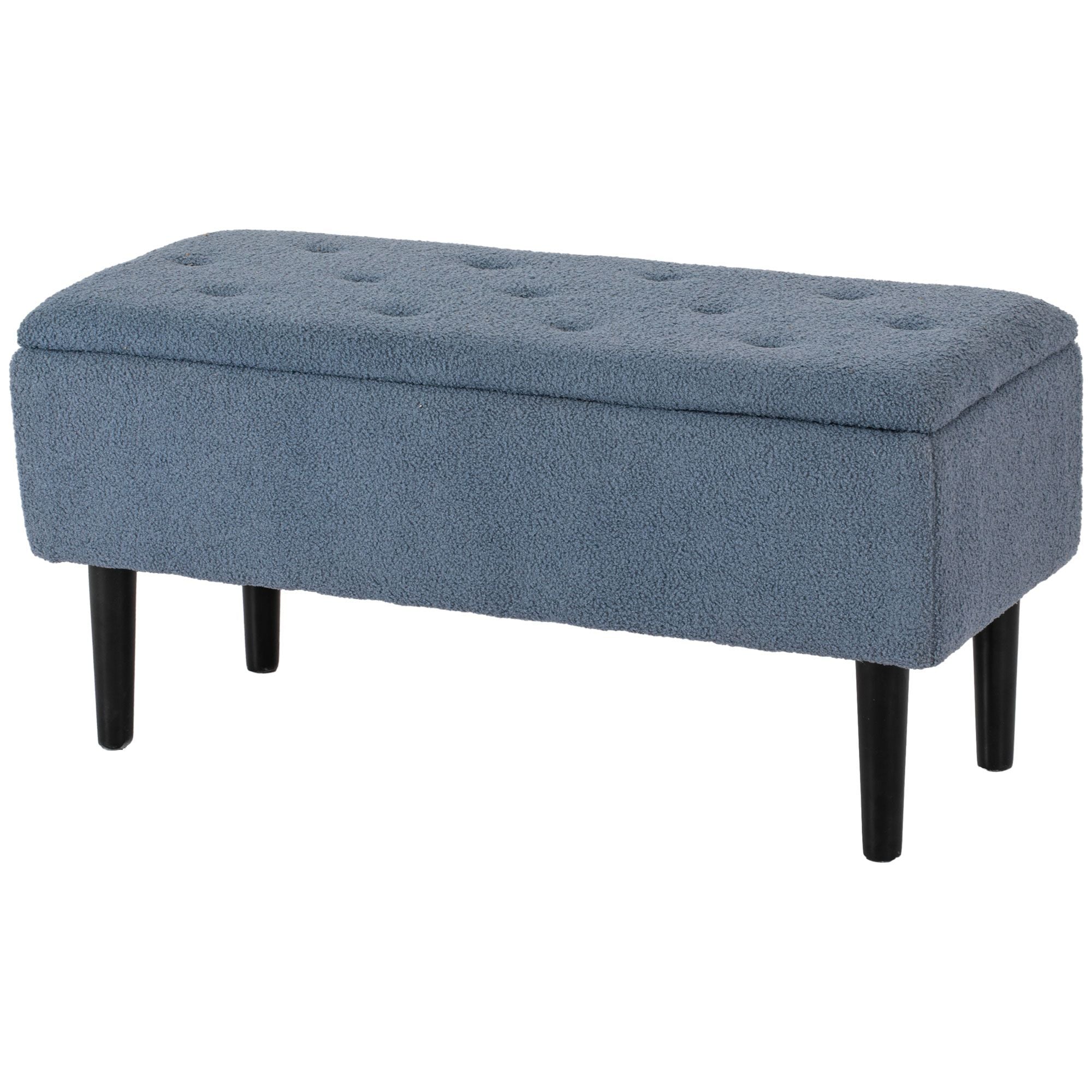 Modern Storage Bench, Ottoman with Storage and Teddy Velvet Upholstery for Living Room, Bedroom, Blue - Comfortable Living Decor