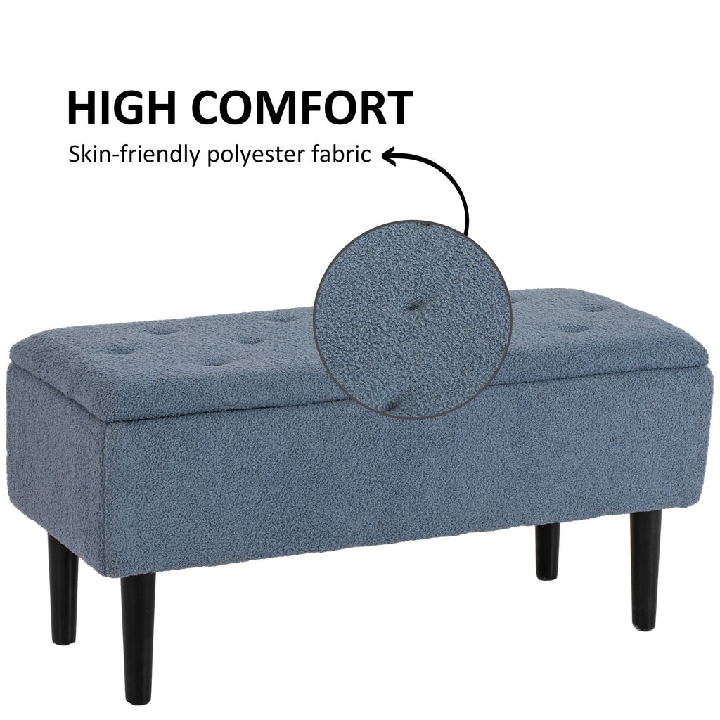 Modern Storage Bench, Ottoman with Storage and Teddy Velvet Upholstery for Living Room, Bedroom, Blue - Comfortable Living Decor