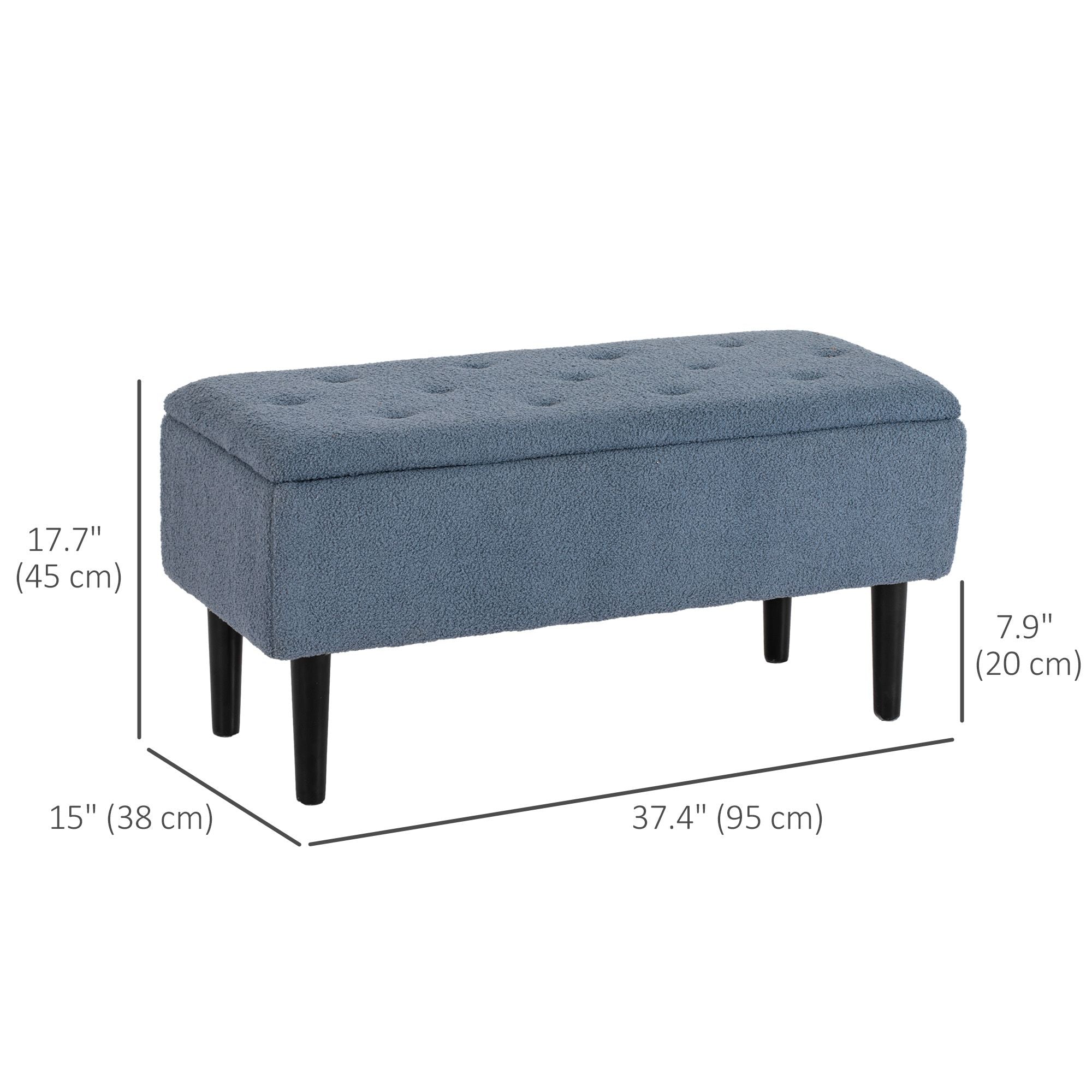 Modern Storage Bench, Ottoman with Storage and Teddy Velvet Upholstery for Living Room, Bedroom, Blue - Comfortable Living Decor
