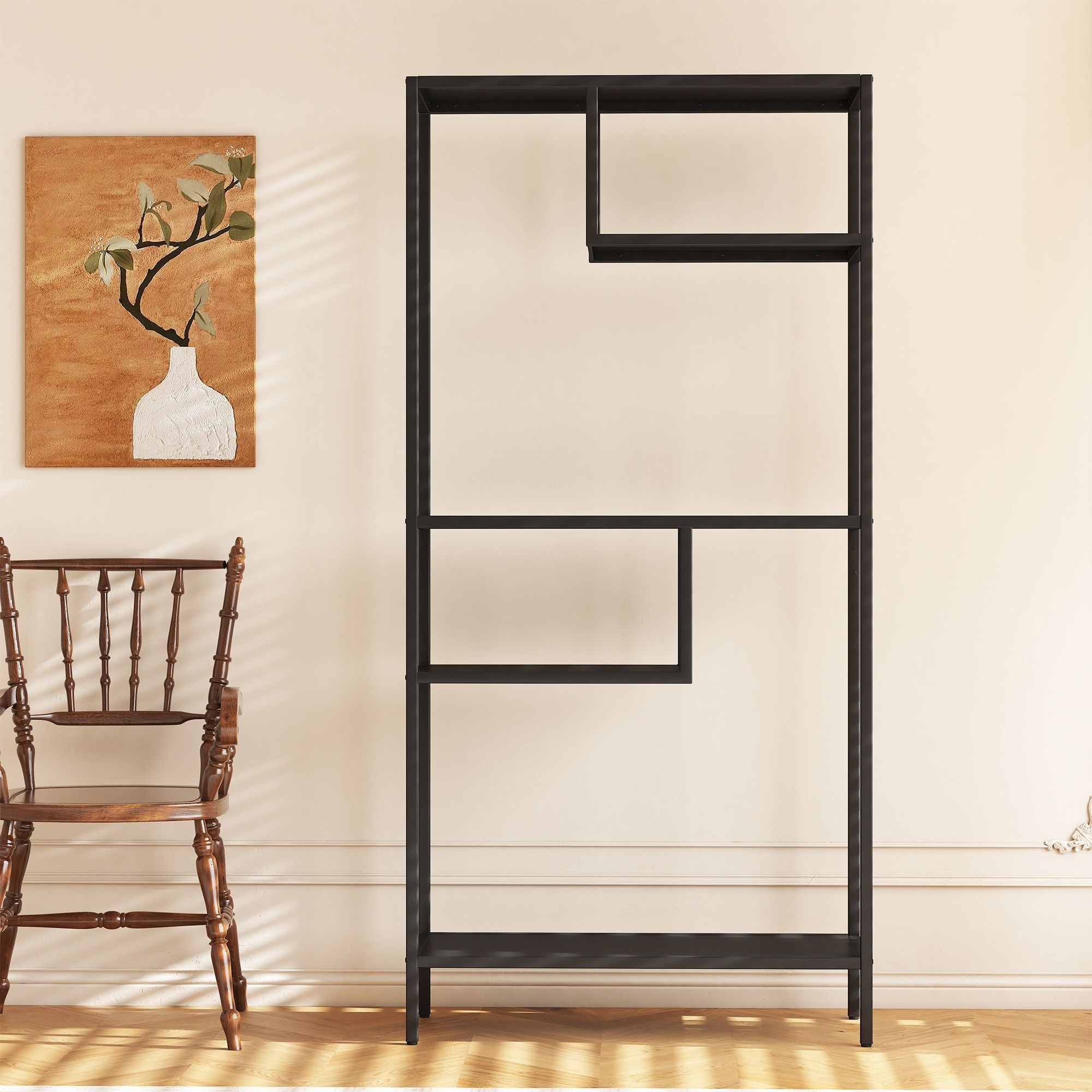 Modern Storage Shelf with 4 Compartments & Metal Legs, Freestanding Organizer,Book Shelves Display Shelves for Living Room, Bedroom, Home Office - Comfortable Living Decor
