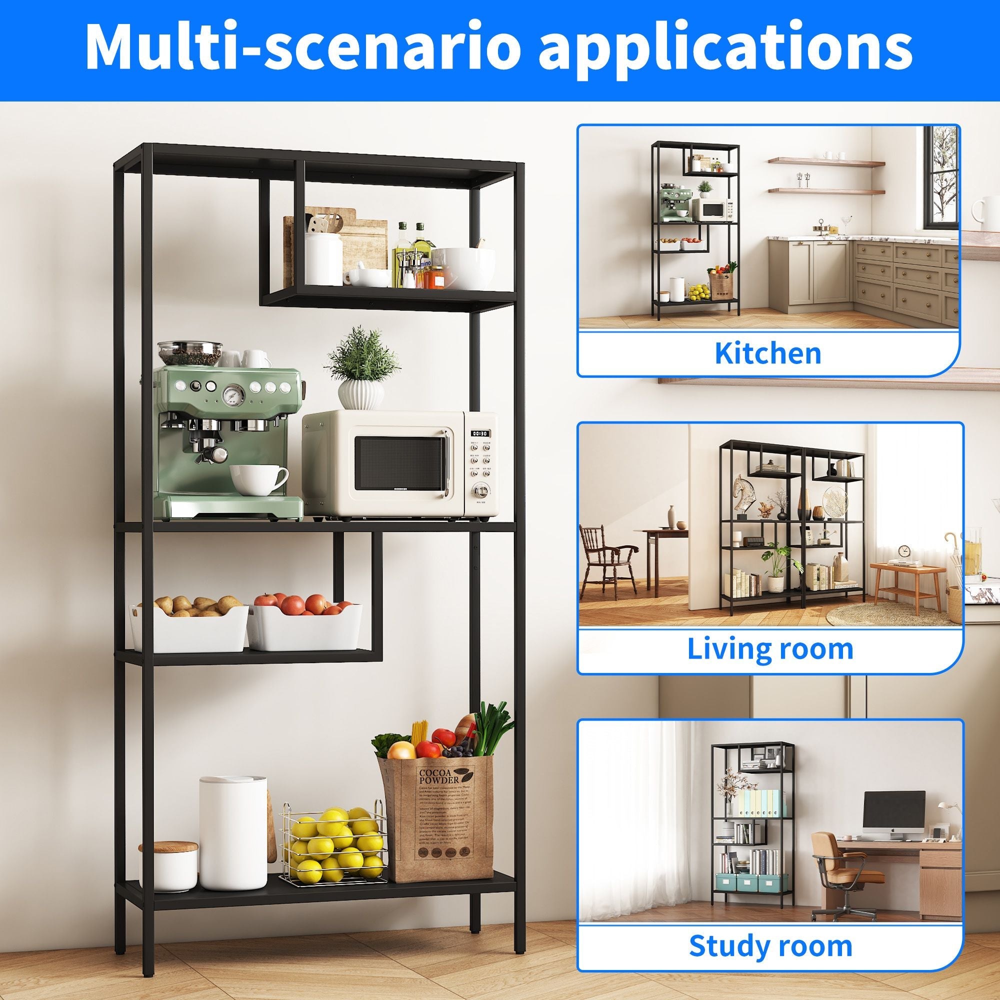 Modern Storage Shelf with 4 Compartments & Metal Legs, Freestanding Organizer,Book Shelves Display Shelves for Living Room, Bedroom, Home Office - Comfortable Living Decor