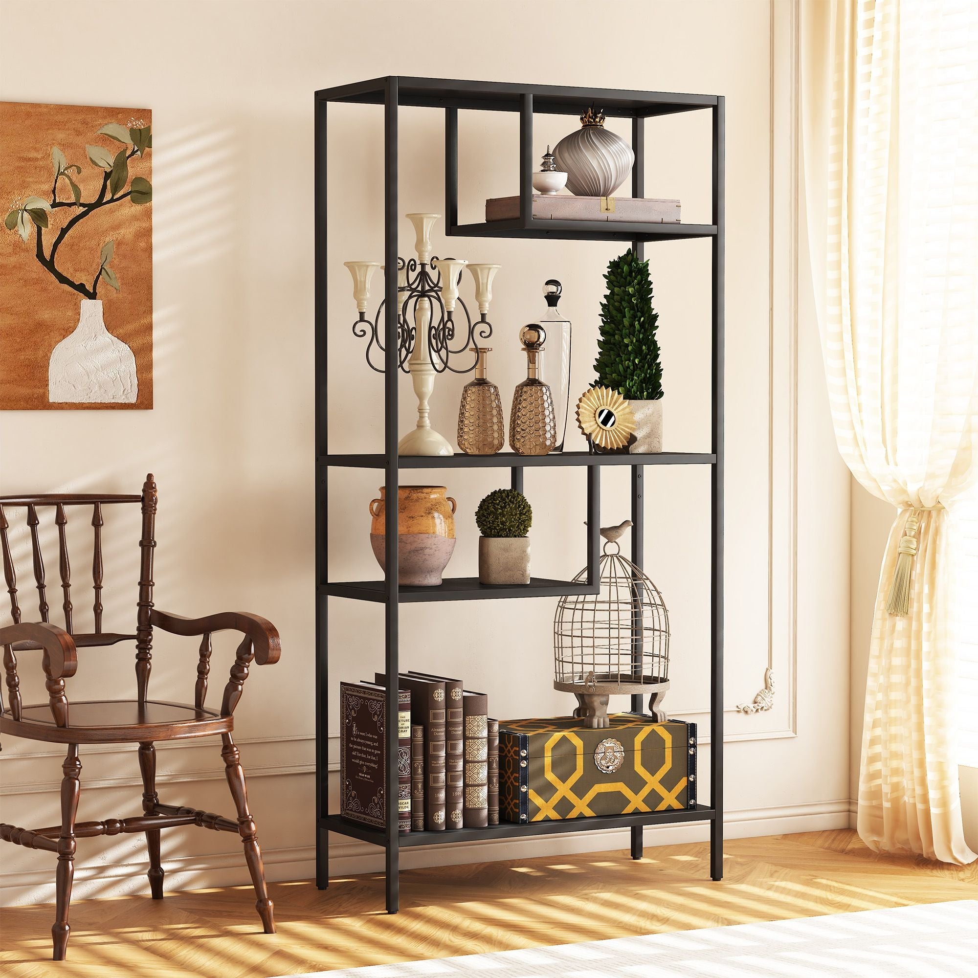 Modern Storage Shelf with 4 Compartments & Metal Legs, Freestanding Organizer,Book Shelves Display Shelves for Living Room, Bedroom, Home Office - Comfortable Living Decor