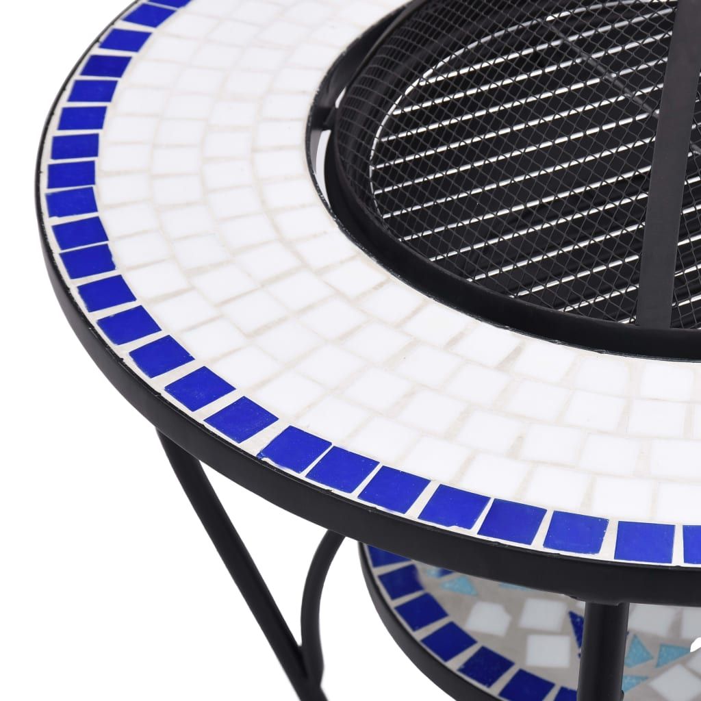 Mosaic Fire Pit Table Blue and White 26.8" Ceramic - Comfortable Living Decor