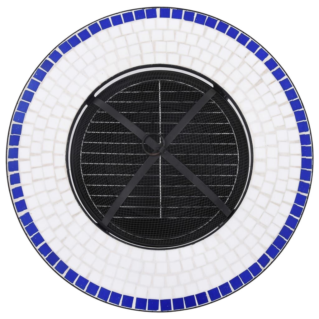 Mosaic Fire Pit Table Blue and White 26.8" Ceramic - Comfortable Living Decor