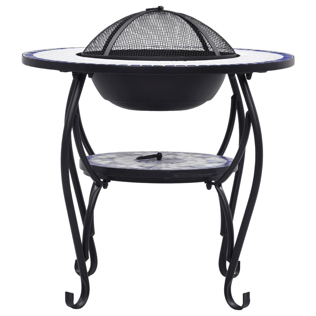 Mosaic Fire Pit Table Blue and White 26.8" Ceramic - Comfortable Living Decor