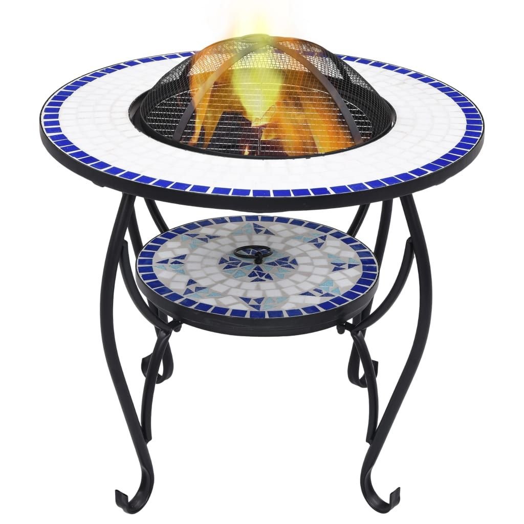 Mosaic Fire Pit Table Blue and White 26.8" Ceramic - Comfortable Living Decor