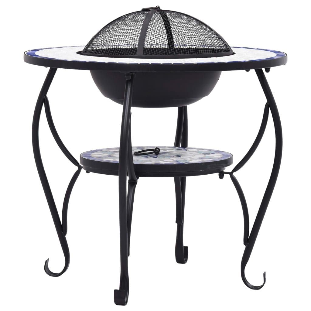 Mosaic Fire Pit Table Blue and White 26.8" Ceramic - Comfortable Living Decor