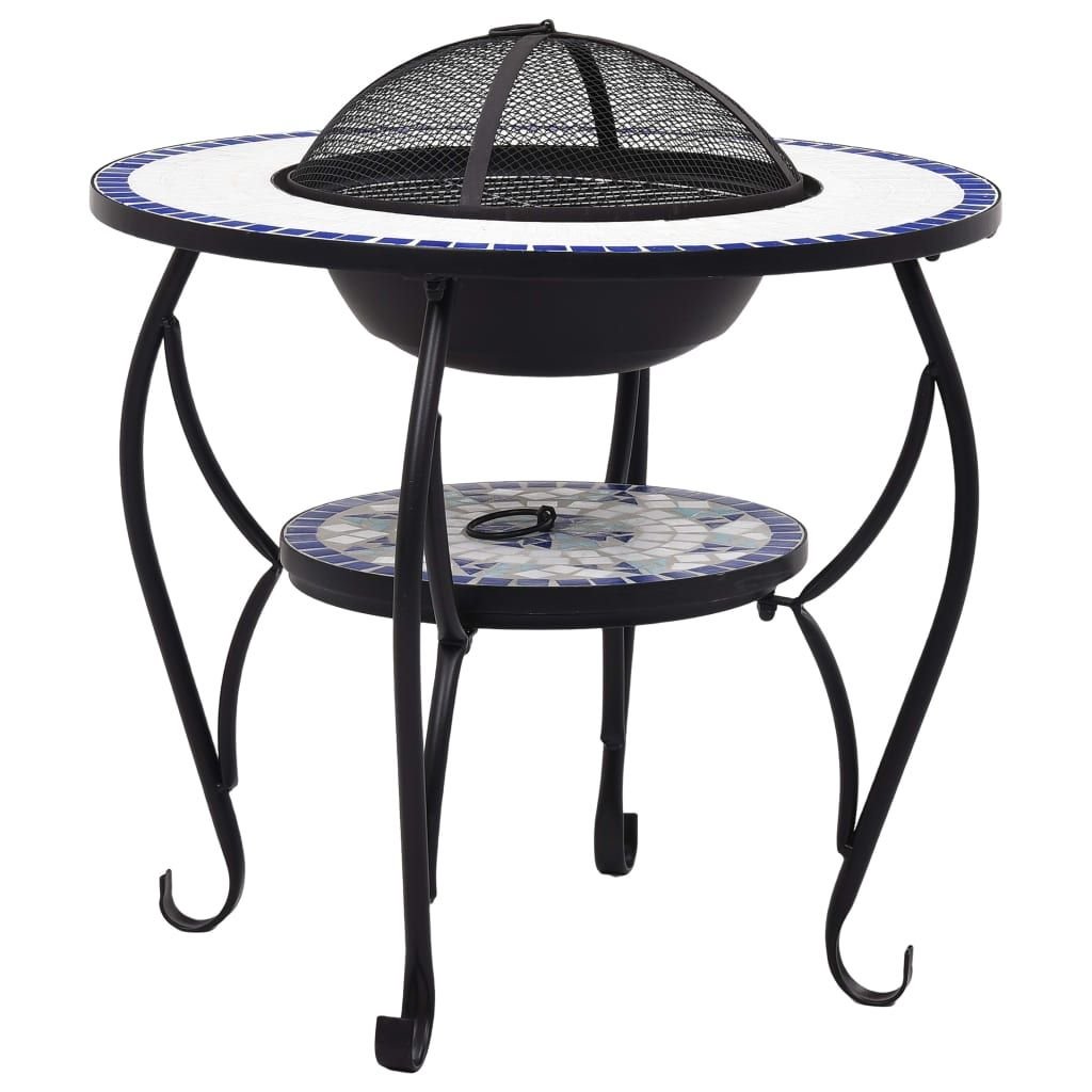 Mosaic Fire Pit Table Blue and White 26.8" Ceramic - Comfortable Living Decor