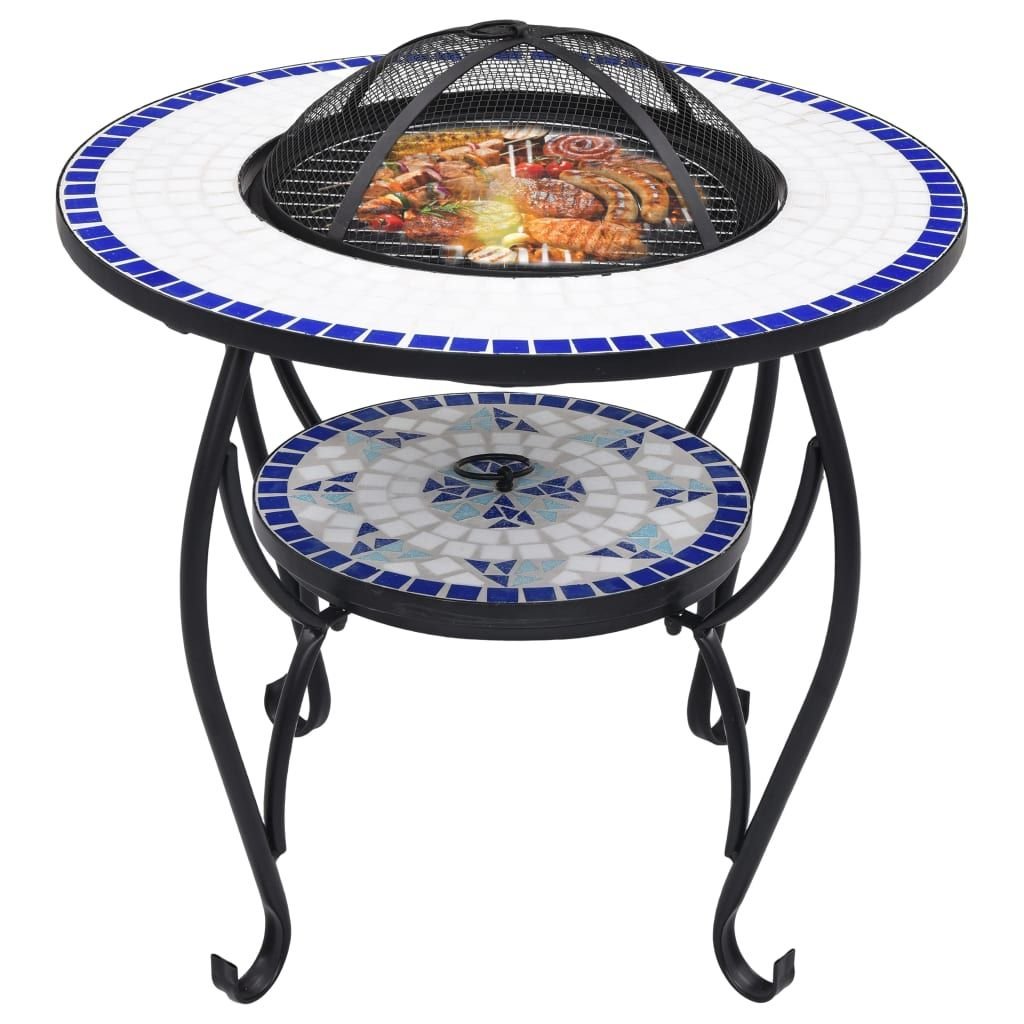 Mosaic Fire Pit Table Blue and White 26.8" Ceramic - Comfortable Living Decor