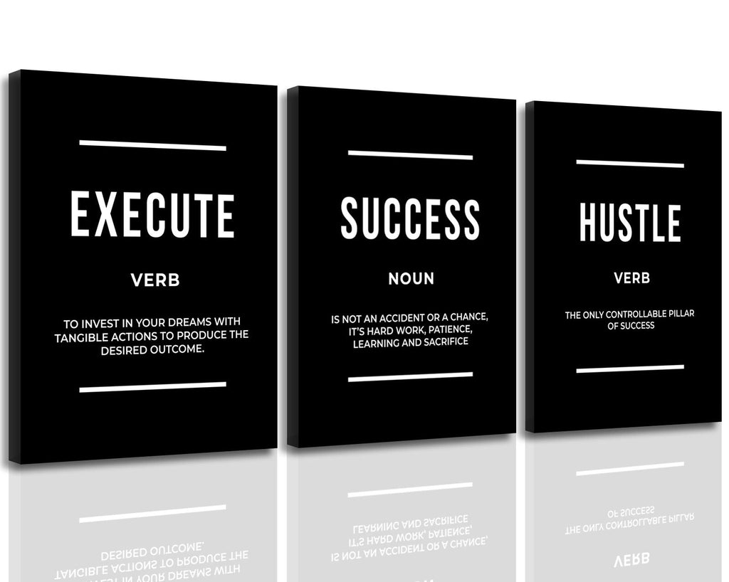 Motivational Wall Art Positive Quote Poster Canvas Painting Execute Success Hustle Inspirational Quotes Wall Art Office Wall Decor Pictures for Home Living Room Workplace,Ready to Hang - Comfortable Living Decor