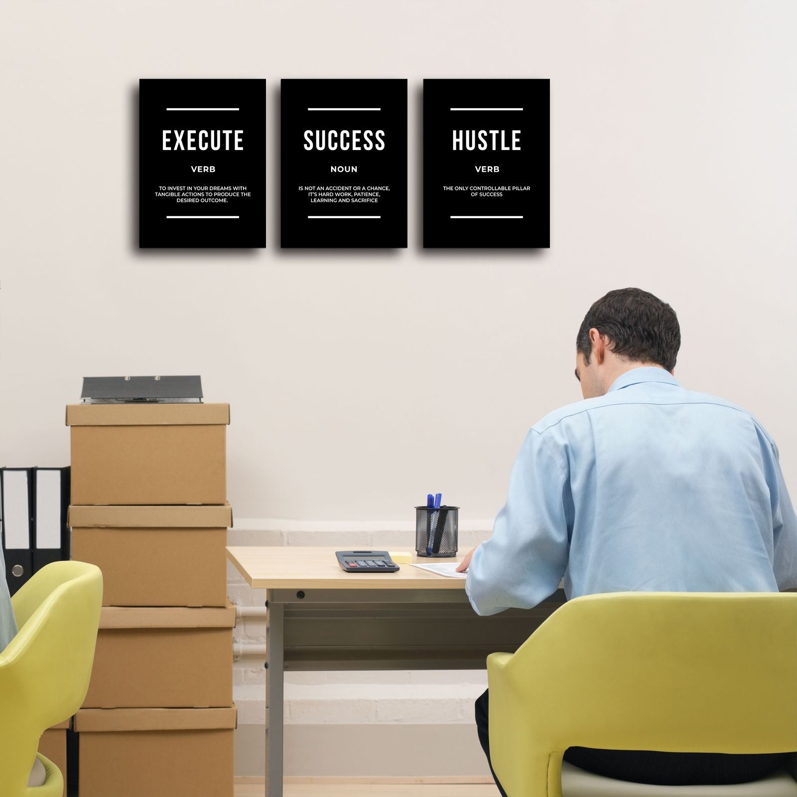 Motivational Wall Art Positive Quote Poster Canvas Painting Execute Success Hustle Inspirational Quotes Wall Art Office Wall Decor Pictures for Home Living Room Workplace,Ready to Hang - Comfortable Living Decor
