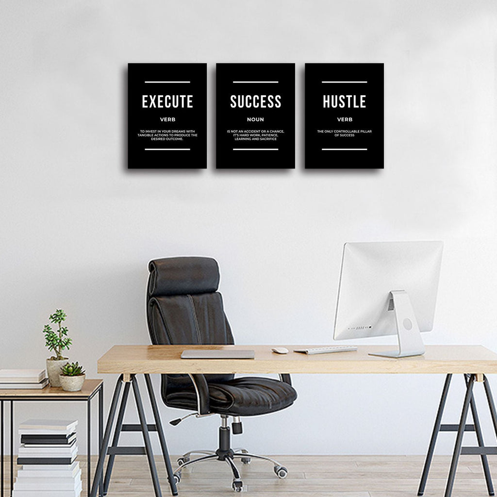 Motivational Wall Art Positive Quote Poster Canvas Painting Execute Success Hustle Inspirational Quotes Wall Art Office Wall Decor Pictures for Home Living Room Workplace,Ready to Hang - Comfortable Living Decor