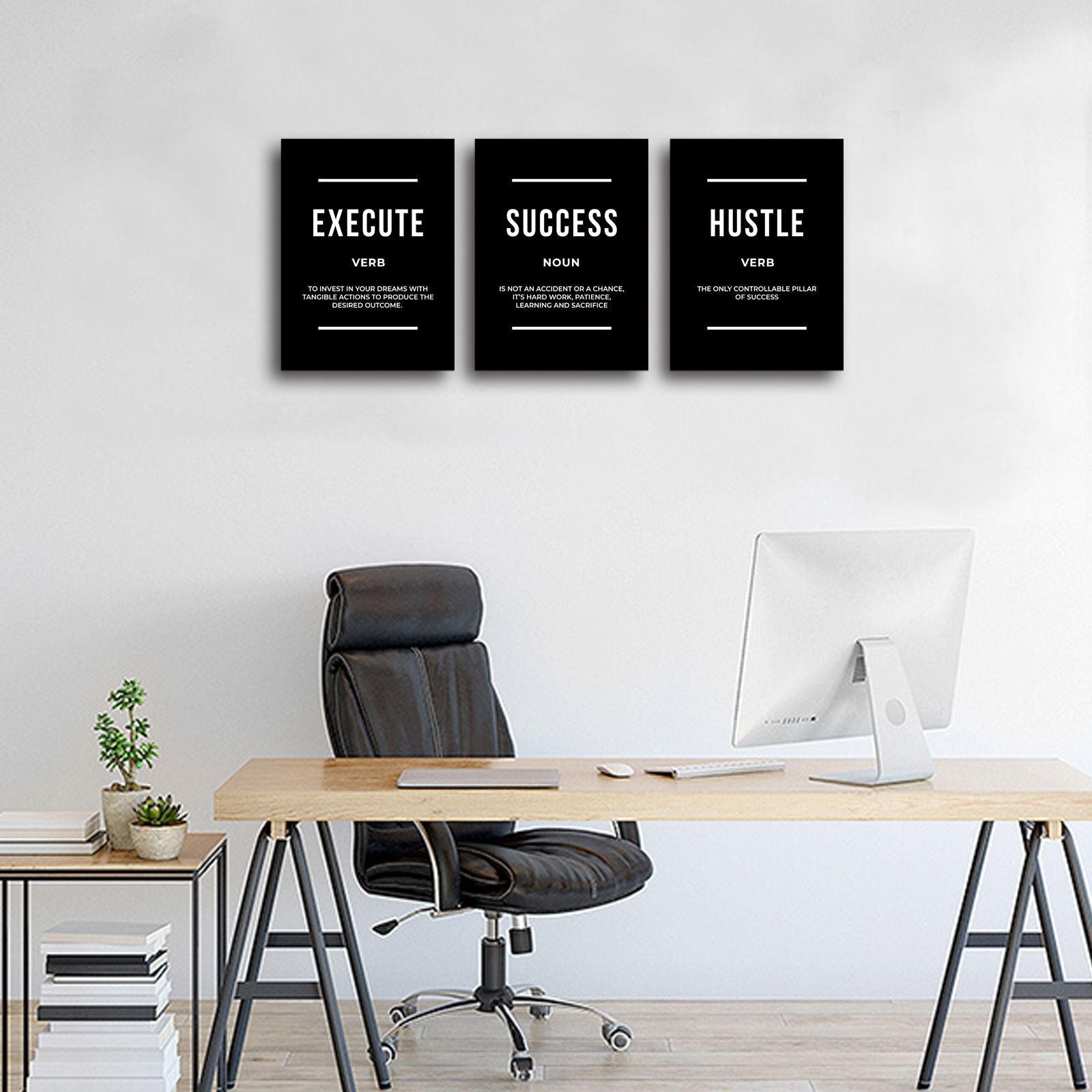 Motivational Wall Art Positive Quote Poster Canvas Painting Execute Success Hustle Inspirational Quotes Wall Art Office Wall Decor Pictures for Home Living Room Workplace,Ready to Hang - Comfortable Living Decor