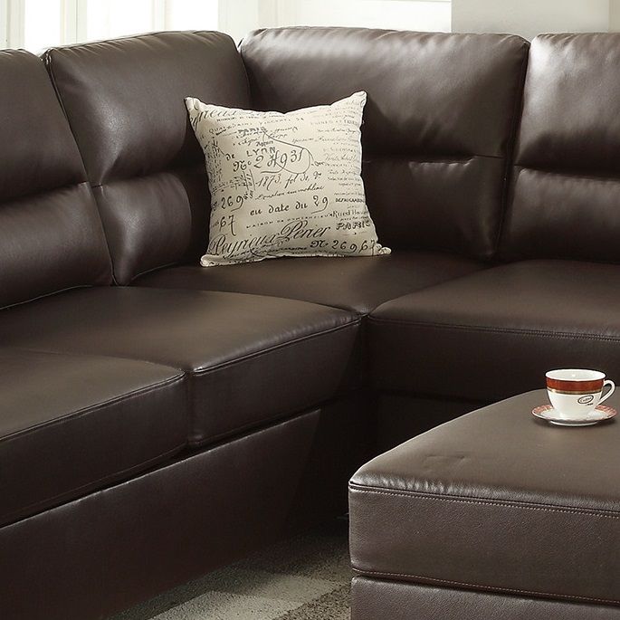 New Contemporary 3 - PCS Reversible Sectional Set Living Room Furniture Espresso Faux Leather Couch Sofa Chaise Ottoman - Comfortable Living Decor
