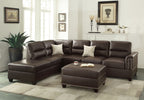 New Contemporary 3 - PCS Reversible Sectional Set Living Room Furniture Espresso Faux Leather Couch Sofa Chaise Ottoman - Comfortable Living Decor