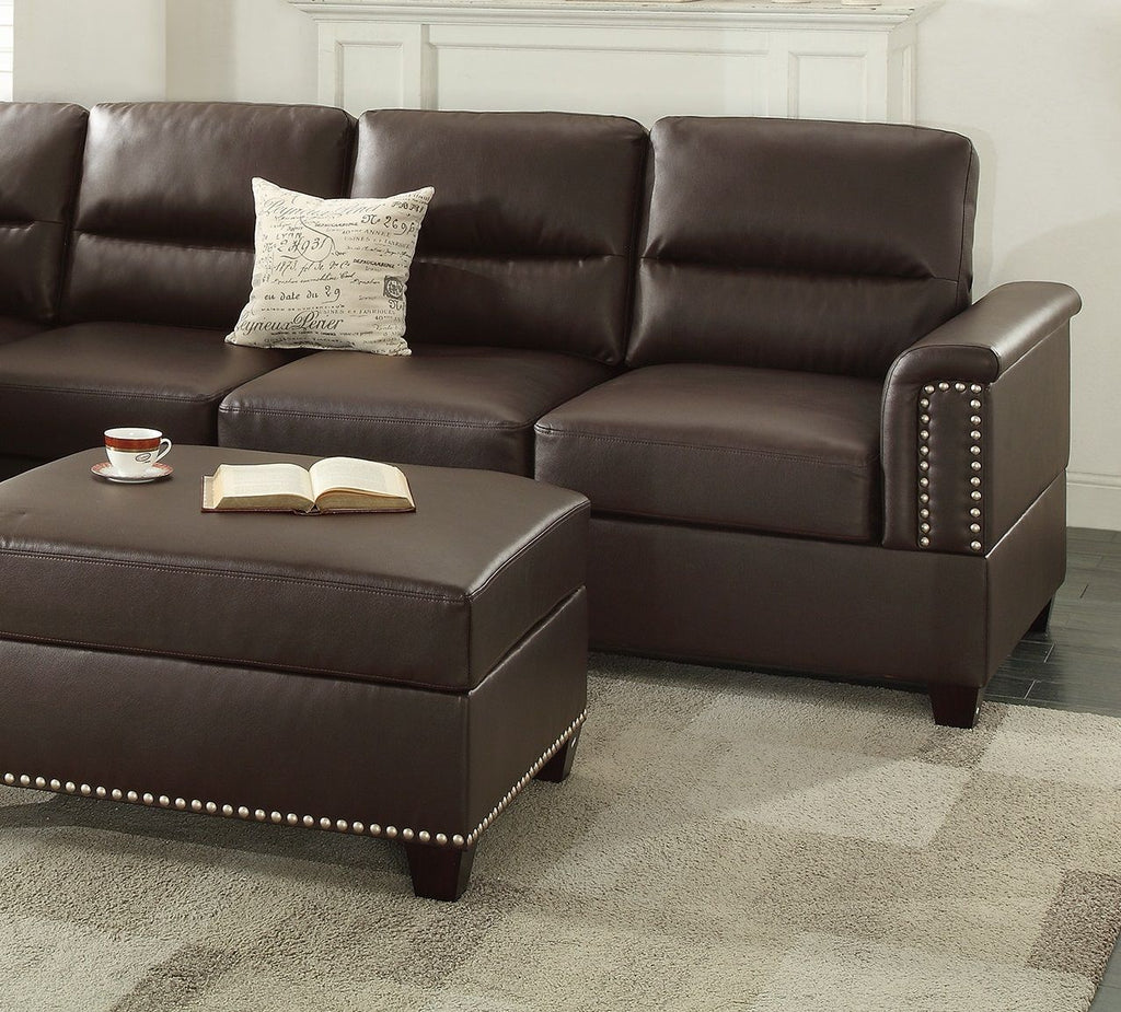 New Contemporary 3 - PCS Reversible Sectional Set Living Room Furniture Espresso Faux Leather Couch Sofa Chaise Ottoman - Comfortable Living Decor