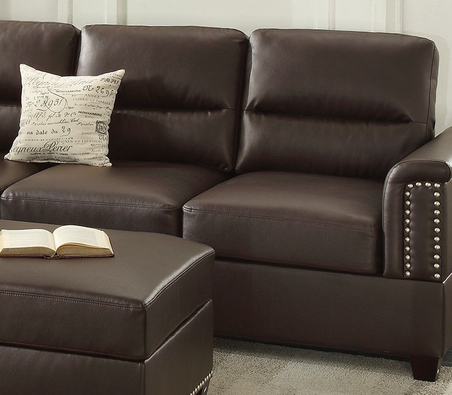 New Contemporary 3 - PCS Reversible Sectional Set Living Room Furniture Espresso Faux Leather Couch Sofa Chaise Ottoman - Comfortable Living Decor