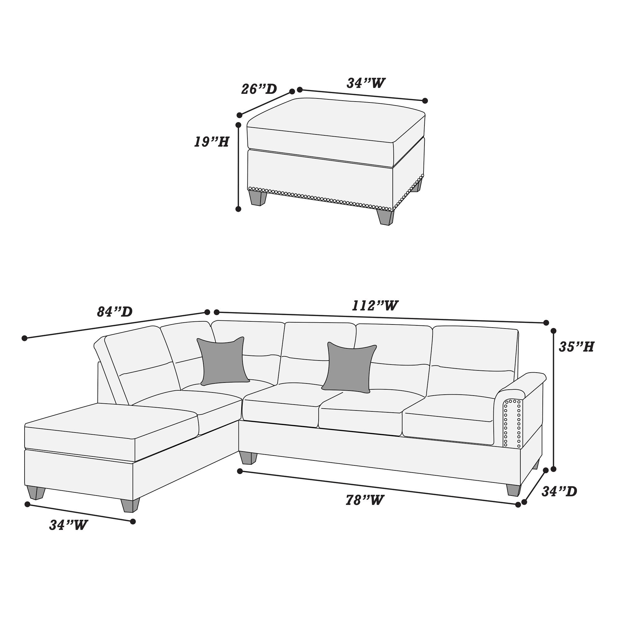 New Contemporary 3 - PCS Reversible Sectional Set Living Room Furniture Espresso Faux Leather Couch Sofa Chaise Ottoman - Comfortable Living Decor