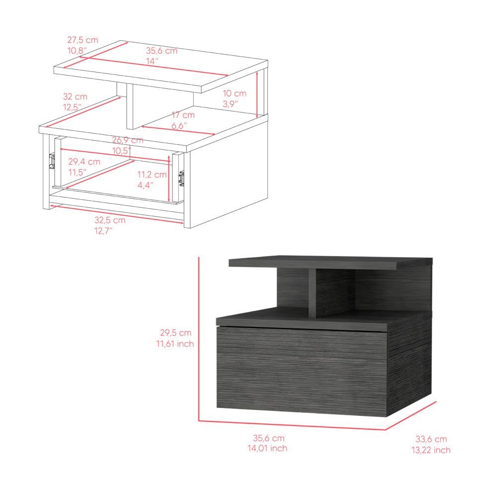 Nightstand Floating Flopini, Bedroom, Smokey Oak - Comfortable Living Decor