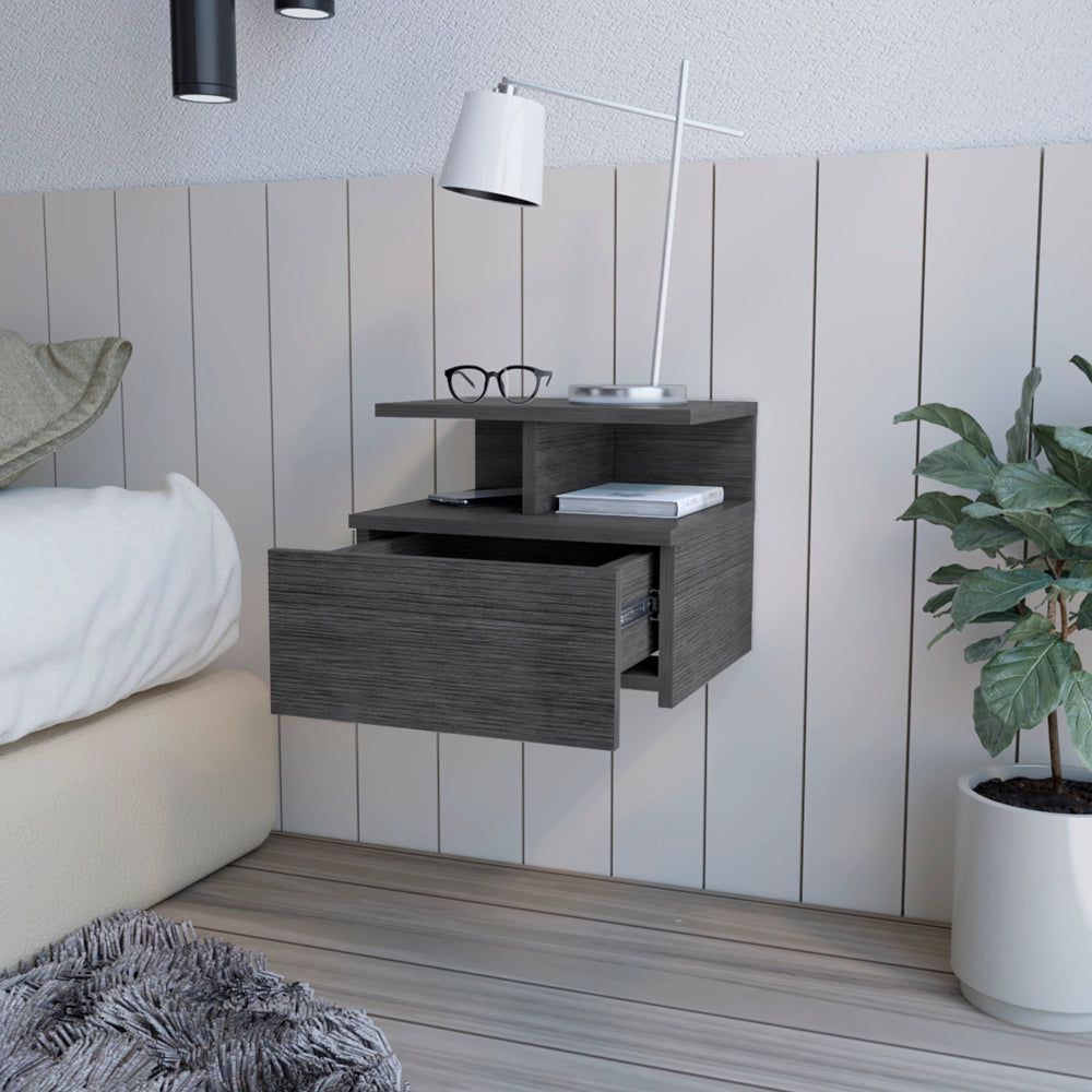 Nightstand Floating Flopini, Bedroom, Smokey Oak - Comfortable Living Decor