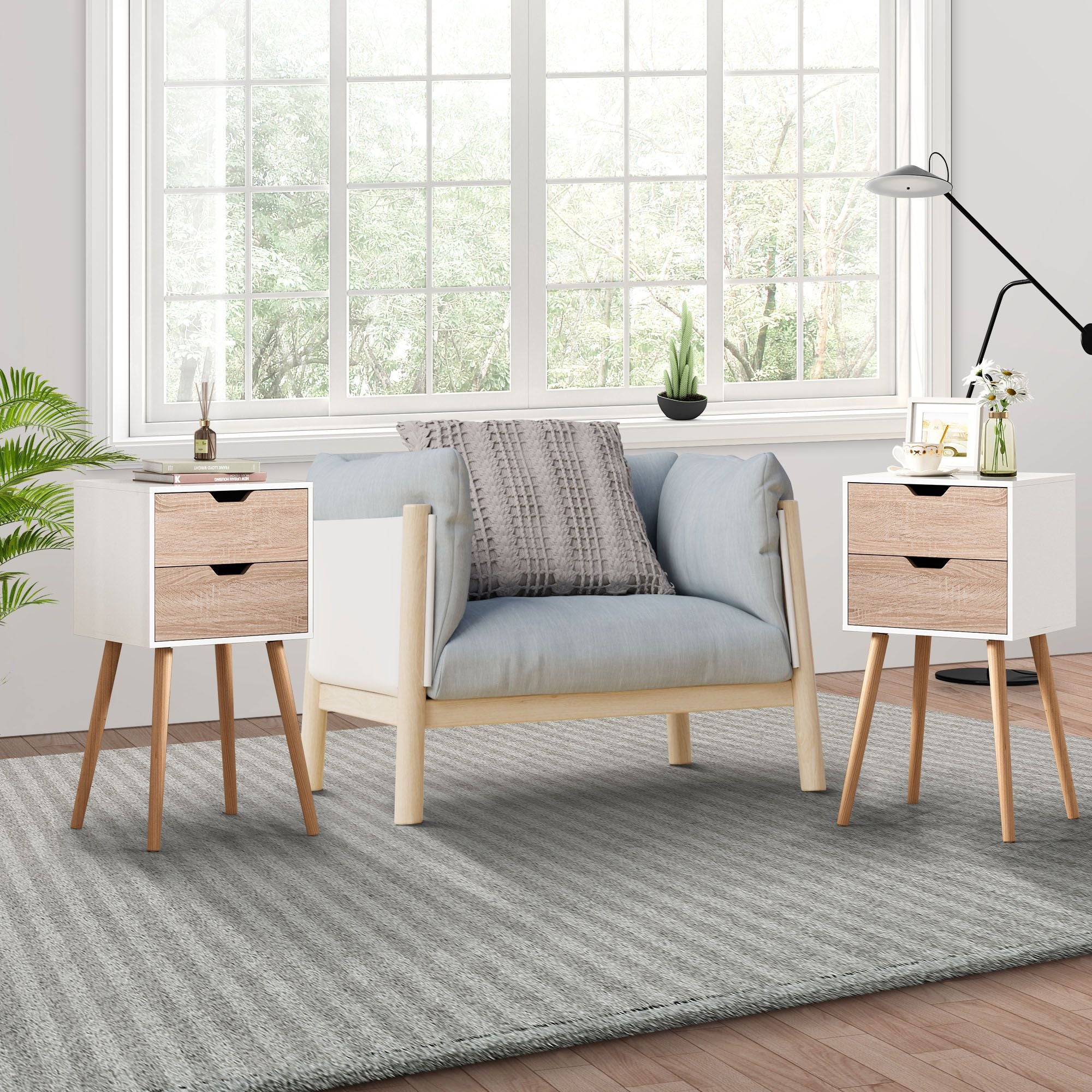 Nightstand with 2 Drawers, Bedside Tables with Solid Wood Legs and Storage, End Table, Side Table, Bedside Furniture for Bedroom, Living Room, White Walnut - Comfortable Living Decor