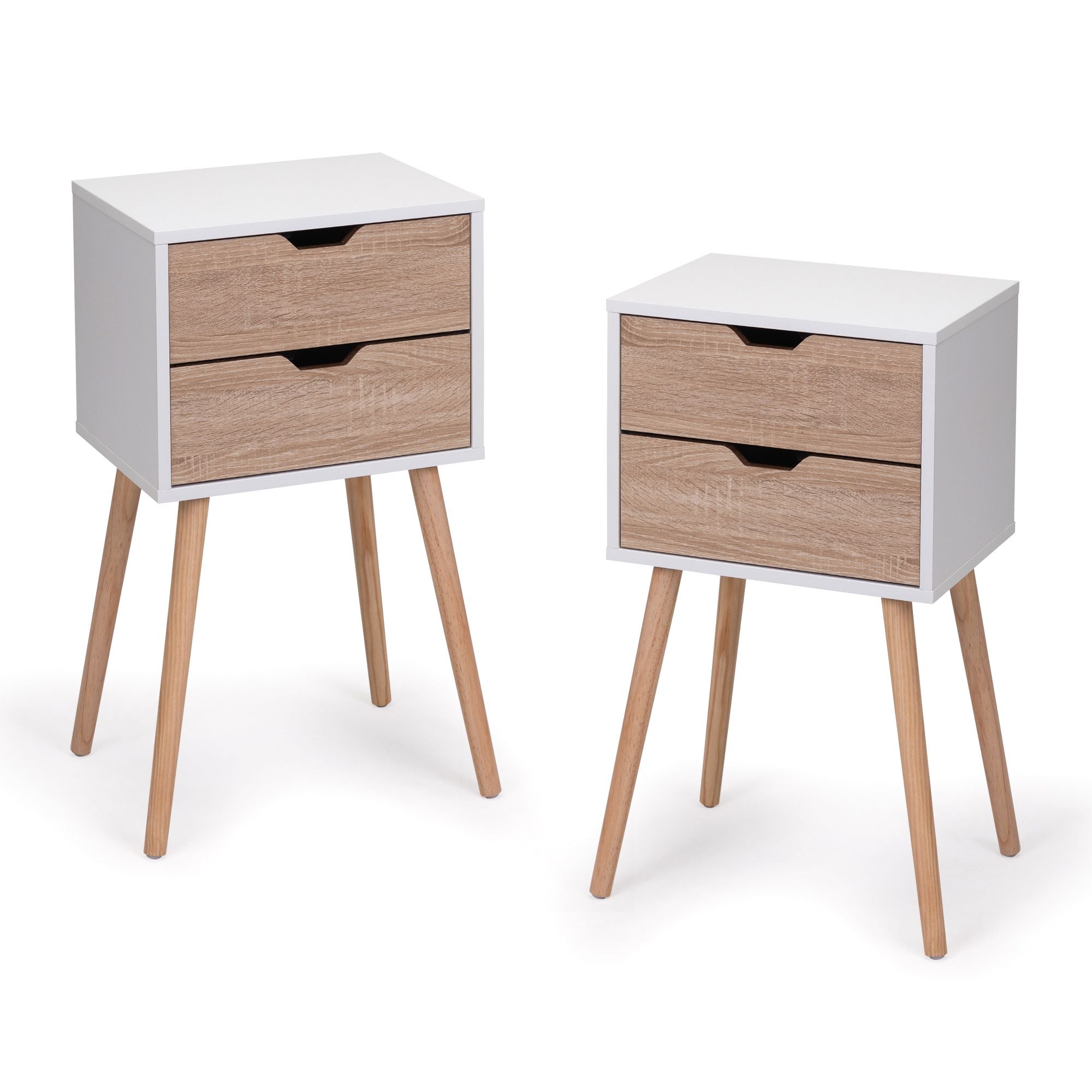 Nightstand with 2 Drawers, Bedside Tables with Solid Wood Legs and Storage, End Table, Side Table, Bedside Furniture for Bedroom, Living Room, White Walnut - Comfortable Living Decor