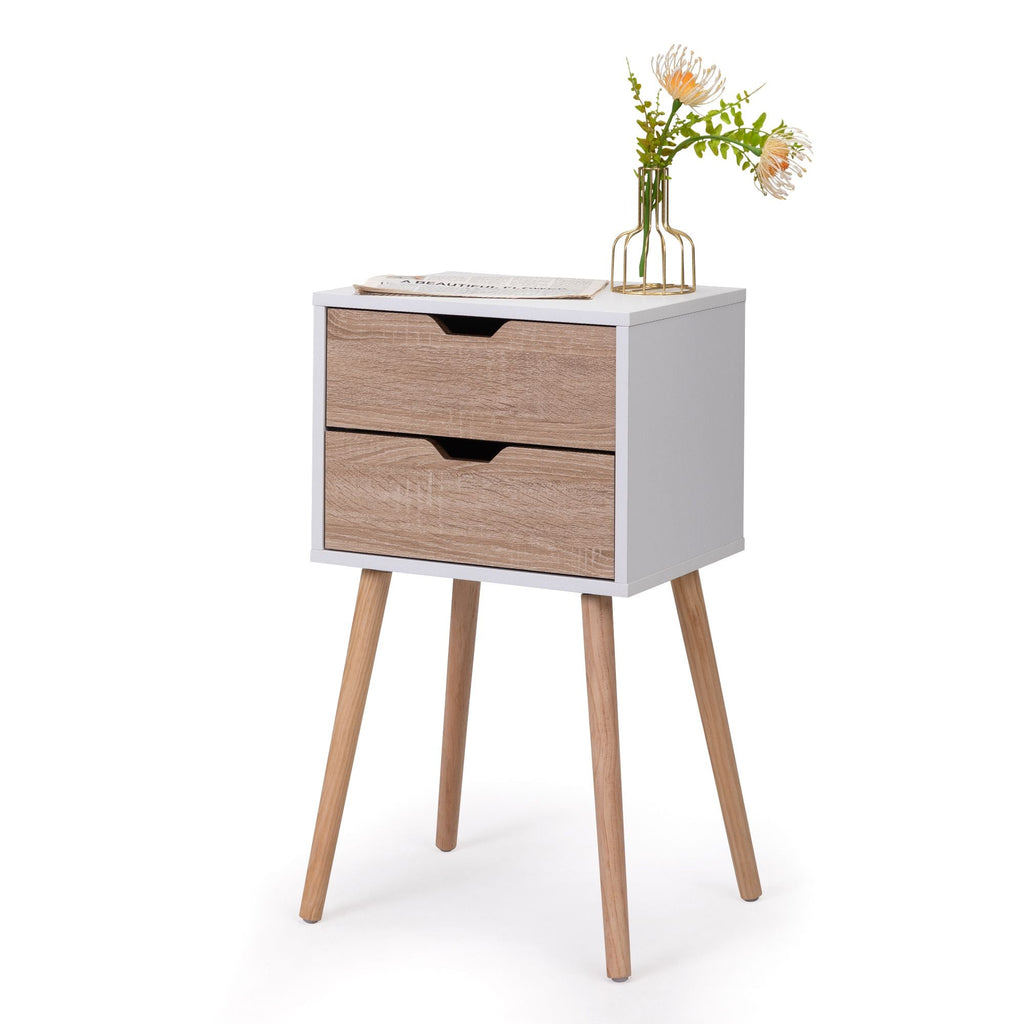 Nightstand with 2 Drawers, Bedside Tables with Solid Wood Legs and Storage, End Table, Side Table, Bedside Furniture for Bedroom, Living Room, White Walnut - Comfortable Living Decor