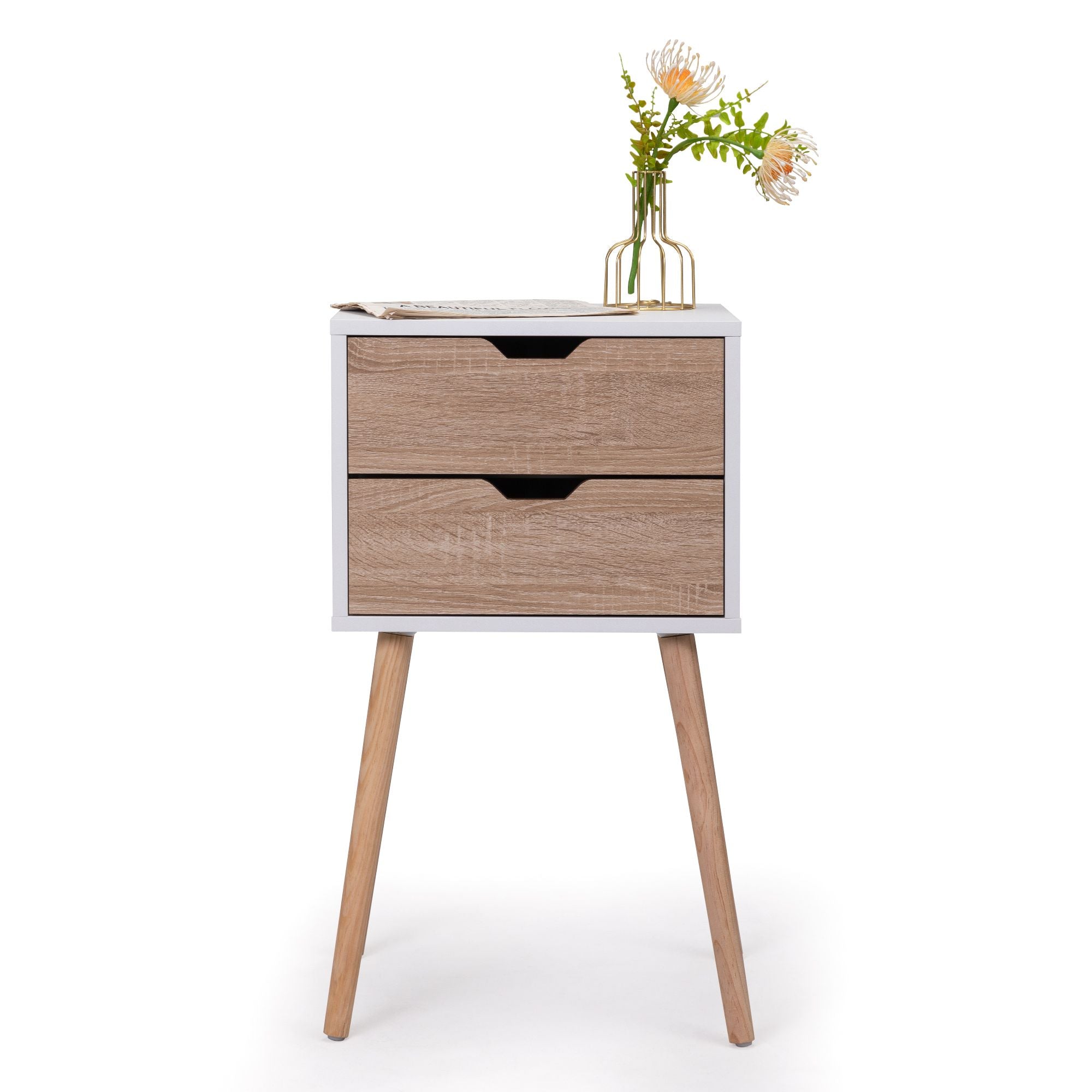 Nightstand with 2 Drawers, Bedside Tables with Solid Wood Legs and Storage, End Table, Side Table, Bedside Furniture for Bedroom, Living Room, White Walnut - Comfortable Living Decor