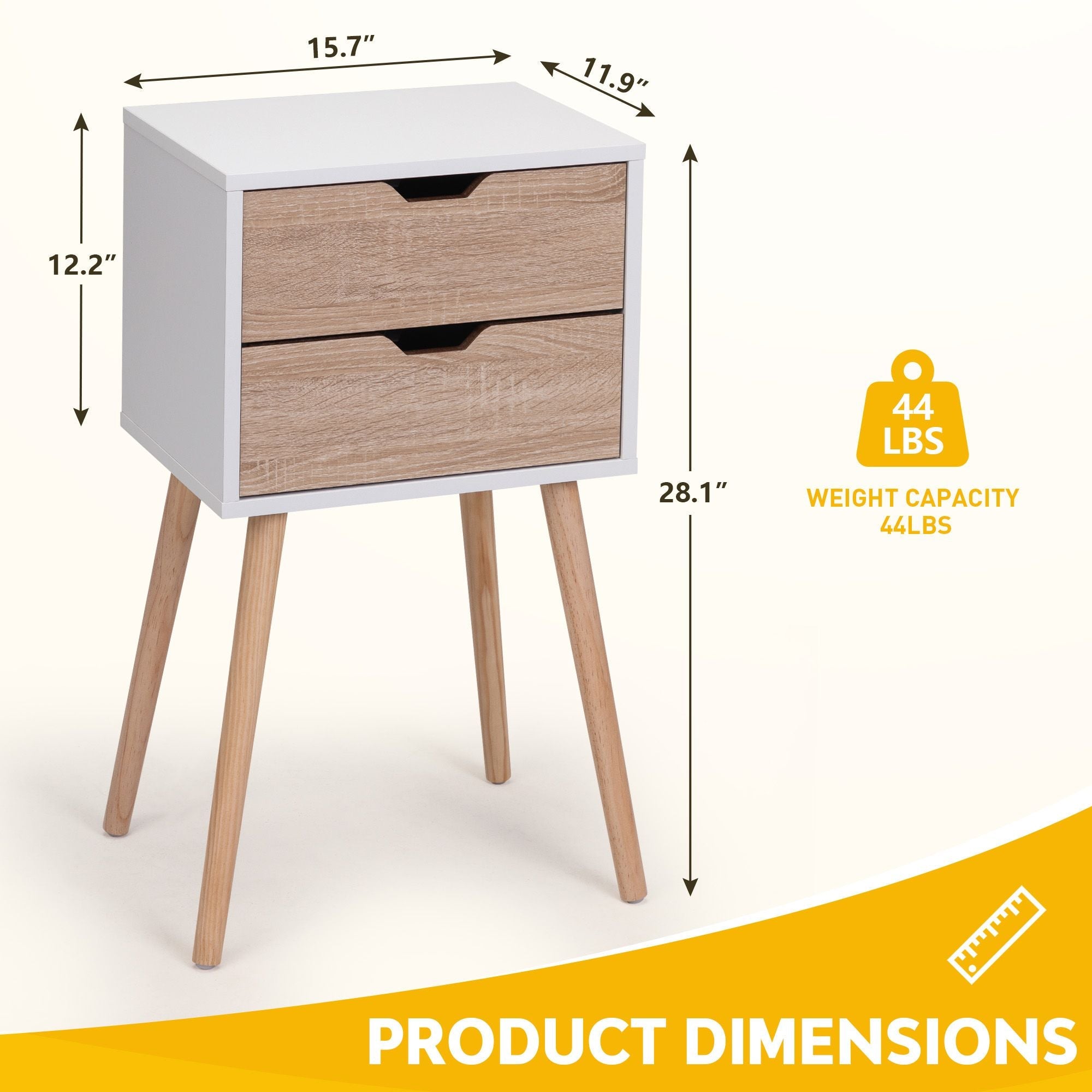 Nightstand with 2 Drawers, Bedside Tables with Solid Wood Legs and Storage, End Table, Side Table, Bedside Furniture for Bedroom, Living Room, White Walnut - Comfortable Living Decor