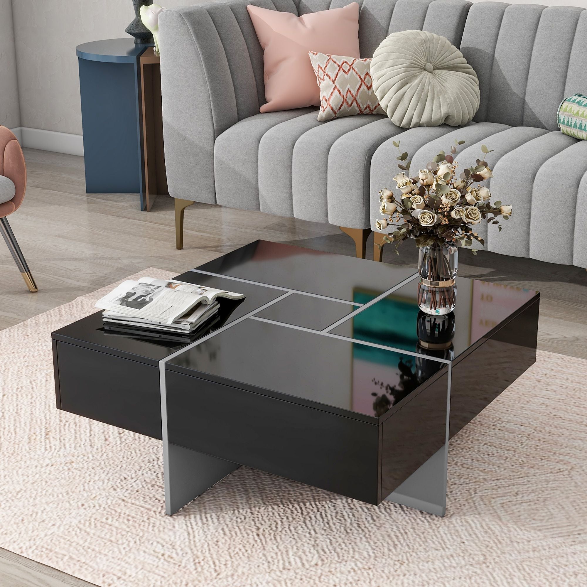 On - Trend Cocktail Table with 4 Storage Compartments by Yeah Depot - Comfortable Living Decor