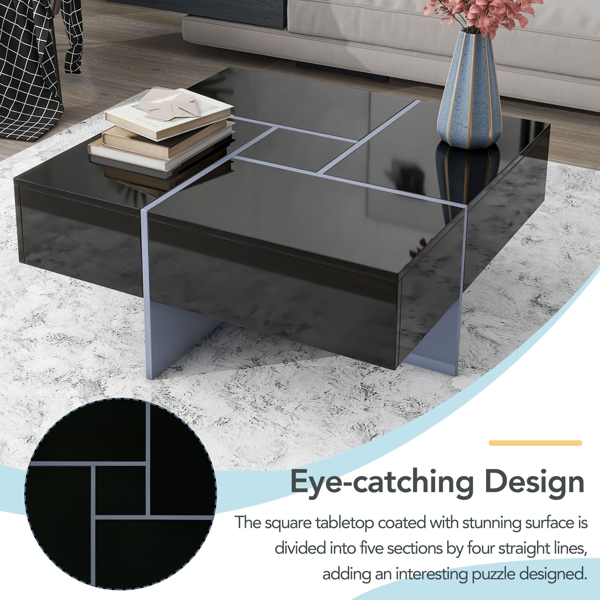 On - Trend Cocktail Table with 4 Storage Compartments by Yeah Depot - Comfortable Living Decor