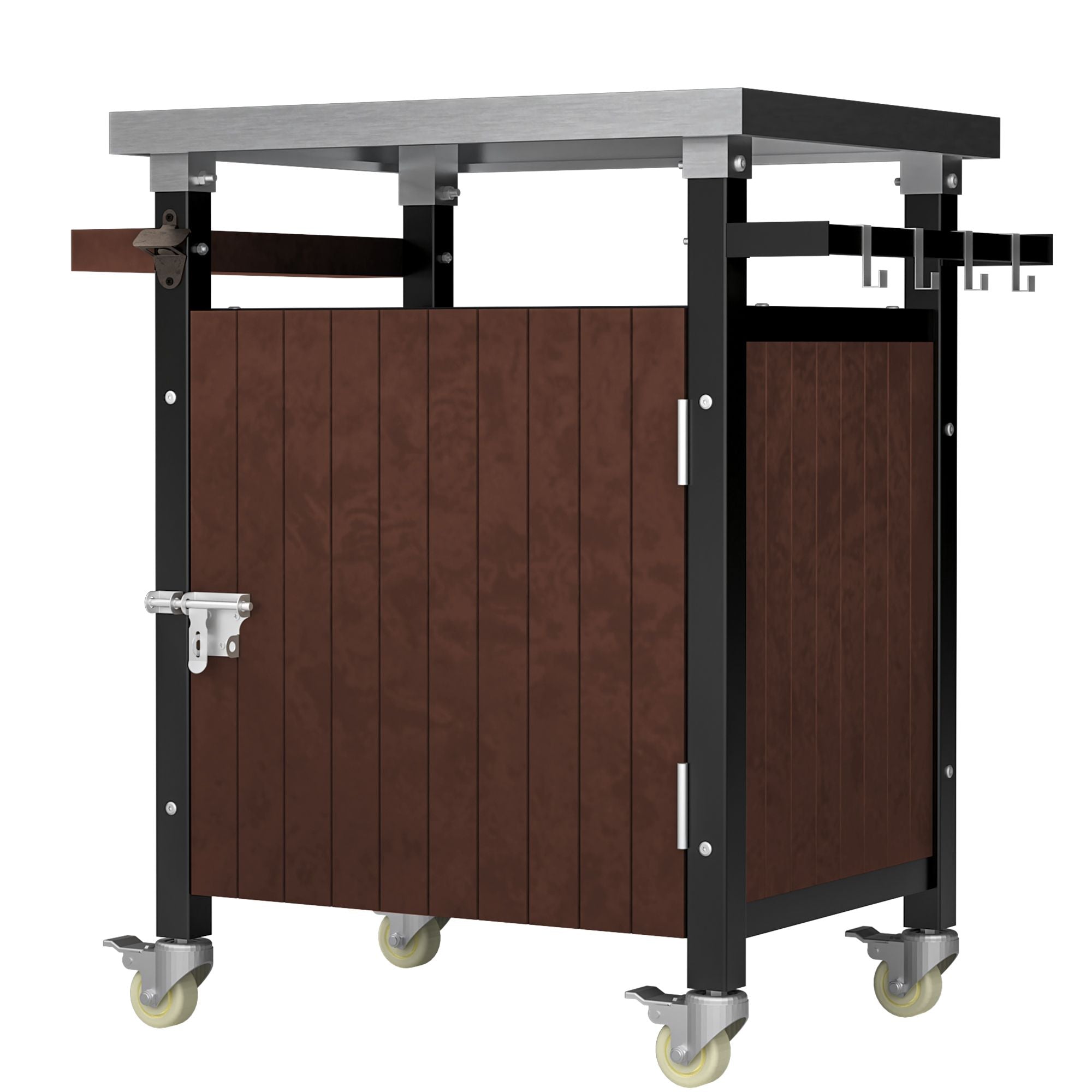 Outdoor Grill Cart with Stainless Steel Tabletop, Storage, Patio Kitchen Island with Wheels, Hooks, and Spice Rack, Waterproof Outdoor Grill Table, Movable BBQ Serving Cart Rolling Bar Cart - Comfortable Living Decor